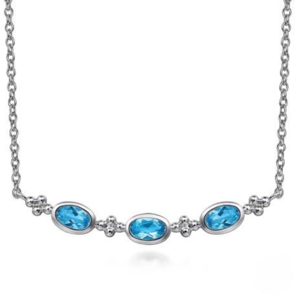 Sterling Silver .78ctw Station Style Blue Topaz Necklace, Design by Gabriel